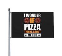 Drapeaux « Je me demande si la pizza pense aussi à moi » pour l'extérieur, drapeau en polyester robuste double face de 90 x 150 cm pour la décoration de jardin extérieur, de festival ou de maison, dra