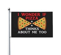 Drapeaux « Je me demande si la pizza pense aussi à moi » pour l'extérieur, drapeau en polyester robuste double face de 90 x 150 cm pour la décoration de jardin extérieur, de festival ou de maison, dra