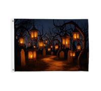 Drapeaux lanternes pour extérieur, Halloween, gothique, arbre tombe, Halloween, bannière décorative résistante à la décoloration pour porche, balcon, terrasse, terrasse, terrasse, orange, 0,9 x 1,5 m