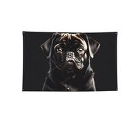 Drapeaux lavables avec imprimé chien carlin noir mignon - Décorations de fête faciles à accrocher - Bannières murales pour chambre d'enfant