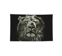 Drapeaux lavables avec imprimé lion noir - Décorations de fête faciles à accrocher - Bannières murales pour chambre d'enfant