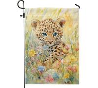 Drapeaux Léopardeau mignon animal sauvage fleur Personnalisée Bannière Extérieure avec œillets Drapeau pour Célébration manif 30x45cm