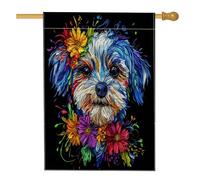 Drapeaux maltais de printemps 71 x 101,6 cm double face pour extérieur, art floral en lin noir vertical, drapeau de maison, drapeau imprimé pour animaux de compagnie, avant cour