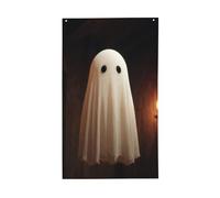 Drapeaux mignons fantômes dans une vieille maison hantée, bannière de vœux de saison avec œillets, décoration d'intérieur ou d'extérieur