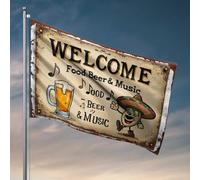 Drapeaux mignons pour chambre d'adolescentes Bienvenue à notre endroit : nourriture, bière et musique ! Drapeaux décoratifs pour porte de chambre à coucher Country Boy drapeaux (30 x 45 cm)