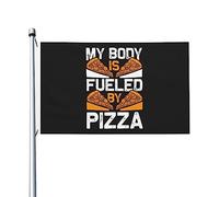Drapeaux « Mon corps est alimenté par la pizza » pour l'extérieur, drapeau double face en polyester robuste de 90 x 150 m pour la décoration de jardin extérieur, de festival ou de maison, drapeaux de