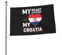 Drapeaux Mon cœur, mon pays, ma Croatie pour l'extérieur 2 x 3 pieds, bannière robuste double face pour la maison, la cour, le festival, la décoration de jardin extérieur, drapeau de bienvenue