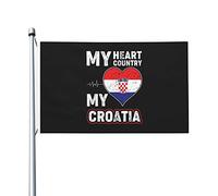 Drapeaux « Mon cœur, mon pays, ma Croatie » pour l'extérieur, 90 x 150 m, double face, en polyester robuste, pour la maison, la cour, le festival, la décoration de jardin extérieur, les drapeaux de bi