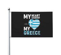 Drapeaux « Mon cœur, mon pays, ma Grèce » pour l'extérieur, 90 x 150 cm, double face, en polyester robuste, pour la maison, la cour, le festival, la décoration de jardin extérieur, les drapeaux de bie