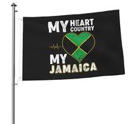Drapeaux Mon cœur, mon pays, ma Jamaïque pour l'extérieur 2 x 3 pieds, bannière robuste double face pour la maison, la cour, le festival, la décoration de jardin extérieur, drapeau de bienvenue