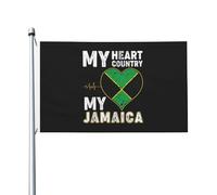 Drapeaux « Mon cœur, mon pays, ma Jamaïque » pour l'extérieur, 90 x 150 cm, double face, en polyester robuste, pour la maison, la cour, le festival, la décoration de jardin extérieur, les drapeaux de