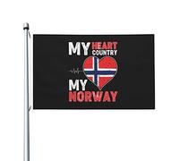 Drapeaux « Mon cœur, mon pays, ma Norvège » pour l'extérieur, 90 x 150 cm, double face, en polyester robuste, pour la maison, la cour, le festival, la décoration de jardin extérieur, les drapeaux de b