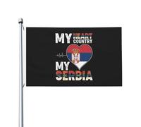 Drapeaux « Mon cœur, mon pays, ma Serbie » pour l'extérieur, 90 x 150 cm, double face, en polyester robuste, pour la maison, la cour, le festival, la décoration de jardin extérieur, les drapeaux de bi