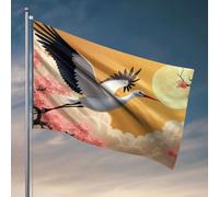 Drapeaux muraux amusants « A White Crane Flies Towards The Moon » Drapeau étudiant Athlète Drapeau et décoration d'extérieur (60 x 90 cm)