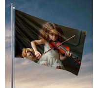 Drapeaux muraux amusants « A Young Girl Plays The Violin With Her Dog By Her Side » Drapeau Décoration de chambre d'université Accessoires de bar pour homme (60 x 90 cm)