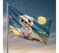Drapeaux muraux amusants - Adorable ours polaire au clair de lune - Drapeau de plage - Décoration extérieure - Accessoires de terrasse et de bar (152 x 244 cm)