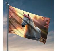 Drapeaux muraux amusants avec cheval gracieux au coucher du soleil - Décoration extérieure - Accessoires de bar de terrasse (60 x 90 cm)