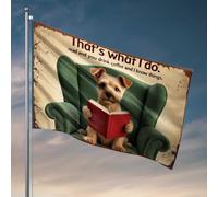 Drapeaux muraux amusants avec coins canins curieux : drapeau confortable d'un chiot livre, drapeaux de dortoir, drapeaux pour gars (60 x 90 cm)