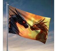 Drapeaux muraux amusants avec deux dragons face l'un à l'autre sur un fond ardent. Drapeau décoration de chambre d'université pour gars Accessoires de bar pour ma (60 x 90 cm)
