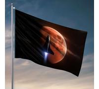 Drapeaux muraux amusants avec fusée lancée contre une lune rouge - Pour dortoir - Décoration d'automne (30 x 45 cm)