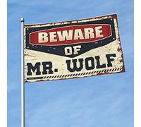 Drapeaux muraux amusants avec inscription « Beware of Mr. Wolf » pour adolescents (30 x 45 cm)