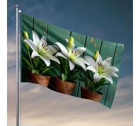 Drapeaux muraux amusants avec trois lys blancs dans des pots rustiques. Drapeau décoration de chambre d'université pour gars Accessoires de bar pour maman (120 x 180 cm)