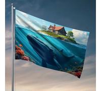 Drapeaux muraux amusants baleine dans le paradis sous-marin - Décoration extérieure - Accessoires de terrasse et de bar (120 x 180 cm)