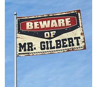 Drapeaux muraux amusants « Beware of Mr. Gilbert » - Drapeaux de chambre pour adolescents (120 x 180 cm)