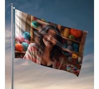 Drapeaux muraux amusants fils colorés et sourires : un drapeau de paradis tricoté pour décoration extérieure, patio, bar, accessoires (152 x 244 cm)