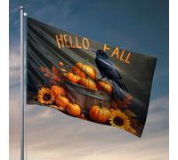 Drapeaux muraux amusants Hello Fall: citrouilles, corbeaux et tournesols. Drapeau étudiant athlète drapeau extérieur panneaux et décoration (30 x 45 cm)