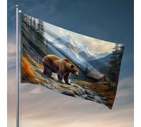 Drapeaux muraux amusants ours marron dans une cabane de montagne, drapeau paysage, décoration extérieure, patio, bar (30 x 45 cm)