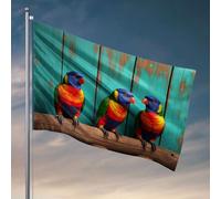 Drapeaux muraux amusants trois perroquets colorés perchés sur une branche en bois. Drapeau décoration de chambre d'université pour gars Accessoires de bar pour maman (120 x 180 cm)