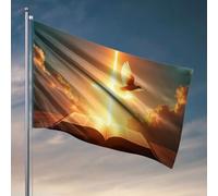 Drapeaux muraux amusants Un livre ouvert avec une croix lumineuse et une colombe dans le ciel. Drapeau décoration de chambre d'université pour gars Accessoires de bar pour Ma(120 x 180 cm)