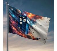 Drapeaux muraux amusants Une boîte de police bleue dans l'espace avec des planètes et des étoiles. Drapeau étudiant athlète drapeau extérieur panneaux et décoration (30 x 45 cm)