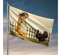 Drapeaux muraux amusants Une fille dans un tablier regarde une Turquie. Drapeau décoration de chambre d'université pour gars Accessoires de bar pour maman (120 x 180 cm)