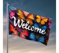 Drapeaux muraux amusants « Welcome To The World of Colorful Butterflies » - Décoration de bar pour la maison (60 x 90 cm)
