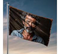 Drapeaux muraux pour gars avec charme robuste : portrait d'homme aux cheveux bouclés et drapeau shir en denim, décoration de la maison occidentale (30 x 45 cm)