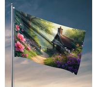 Drapeaux muraux pour gars - Cottage idyllique dans un jardin fleuri - Drapeaux de fanions pour décoration extérieure (60 x 90 cm)
