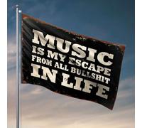 Drapeaux muraux pour gars « Music Is My Escape From All Bullshit In Life » - Drapeau d'hiver pour maison - 30 x 45 cm