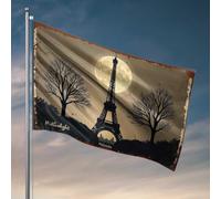 Drapeaux muraux pour gars pleine lune se levant : une silhouette Tour Eiffel Romance Drapeau Western Décoration intérieure extérieure Bar Decor (30 x 45 cm)