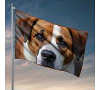 Drapeaux muraux pour gars - Portrait de chien adorable avec cadre rustique - Décoration de campagne extérieure (152 x 244 cm)