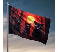 Drapeaux muraux pour gars, trois ratons laveurs dans une forêt effrayante avec une pleine lune. Drapeaux amusants pour chambre de garçons (30 x 45 cm)