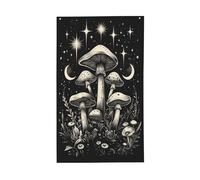 Drapeaux mystiques noirs et blancs champignons de cour, 91 x 152 cm, bannière de vœux avec œillets, décoration d'intérieur ou d'extérieur