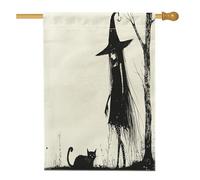 Drapeaux noirs amusants pour maison de sorcière d'Halloween, 71,1 x 101,6 cm, double face pour extérieur, gothique, effrayant, chat mignon, chat mignon, standard, drapeau vertical en toile, pour