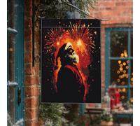 Drapeaux noirs de Noël 71,1 x 101,6 cm pour l'extérieur, feux d'artifice de Noël afro-américains, drapeaux verticaux standard en lin pour maison, vacances, vacances, devant cour, arrière-cour imprimée