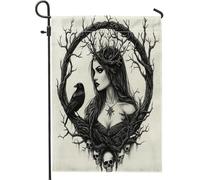 Drapeaux noirs de sorcière d'Halloween double face pour décoration extérieure, crâne de corbeau gothique, drapeau en toile, squelette d'horreur pour extérieur, petit drapeau de pelouse