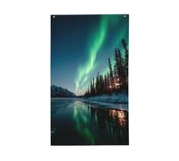 Drapeaux Northern Lights de forêt enneigée pour maison, 9,1 x 1,5 m, bannière de vœux avec œillets, décoration d'intérieur et d'extérieur