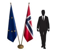 Drapeaux Norvégien et Européen sur Support Double - Base avec 2 Mâts - Drapeaux sur Pied pour Bureau, Décoration ou Événement Officiel. Code CN8-EU-NO