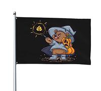 Drapeaux Ours tenant une citrouille d'Halloween pour lancer un sort Bannière extérieure 4x6 FT pour l'extérieur Drapeau longue durée Polyester avec 2 œillets en laiton Drapeaux de décoration de pelous