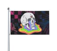 Drapeaux Personnalisé Grille D'Échiquier Squelette En Pleurs Arc-En-Ciel Drapeau Extérieur Résistants Aux Intempéries Drapeau De Jardin Pour Décoration D'Halloween, 90X150cm